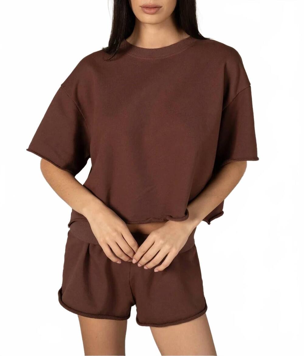 NEW LABIZ terry raw edge short in coffee